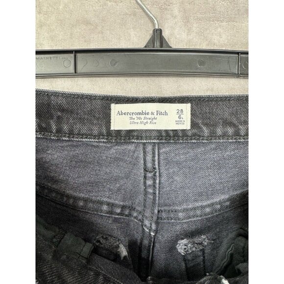 Abercrombie & Fitch Jeans 28/6L Black 90s Straight Ultra High Rise Distressed - Picture 5 of 10